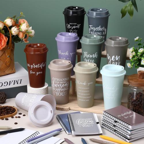 LemonRoad 120 Pcs Employee Appreciation Gifts Set,Staff Coworker Gift Bulk 16 Oz Plastic Tumbler Cups with Lid Straw Spiral Notebook Pen Thank You Gift for Team Office (Novelty,Morandi)