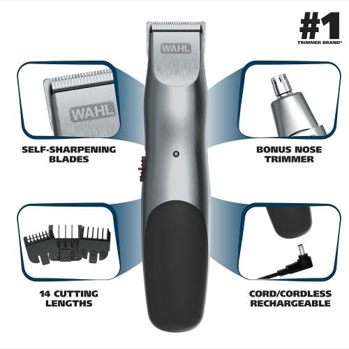 Wahl Groomsman Cord/Cordless Hair Trimmer kit for Men for Mustaches, Hair, Nose Hair, and Light Detailing and Grooming with Bonus Wet/Dry Electric Battery Nose Trimmer – Model 5623V