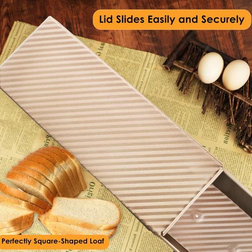 Bronze 2-pack 2.2lb Gold Pullman Loaf Pan with Lid, Premium Non-Stick Coating Bread Pan, PFTE and PFOA-Free, Safe and Healthy Baking for Homemade Bread with Family-sized Recipes