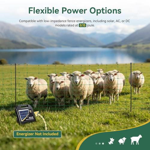 Electric Fence Netting, 42.5 H x 164' L, Portable Livestock Net Fencing with Double-Spike Posts, Movable Mesh for Goats, Sheep, Hogs, Deer & Dogs, Predator Control for Backyard, Farm & Homestead