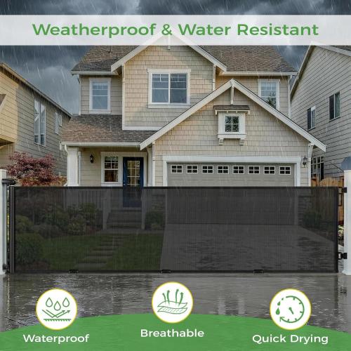 FRUITEAM 120 Wide Outdoor Waterproof Retractable Gate for Dogs & Kids – Ground Stakes, Easy One-Hand Operation, Scratch-Resistant & Tear-Proof Mesh for Indoor/Outdoor Use on Garage, Driveway – Black ‼️has mild stains ‼️