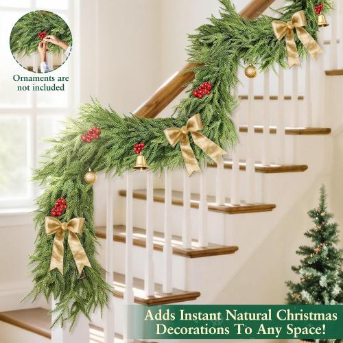 Thick Real Touch Christmas Norfolk Pine Garland Realistic, 6 Ft by 12 Inch Christmas Garland with 120 Branch Tips, Artificial Greenery Garlands for Xmas Holiday Table Fireplace Mantle Indoor Outdoor