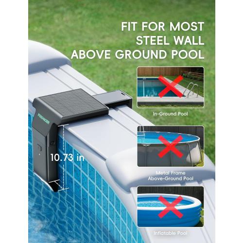 POOLHACKER Solar Pool Lights Only for Steel Wall Above Ground Pool【Original】, 10-Color 4-Mode LED Pool Lights, Underwater Swimming Pool Lighting with Timer Off, Remote, 1 Pack