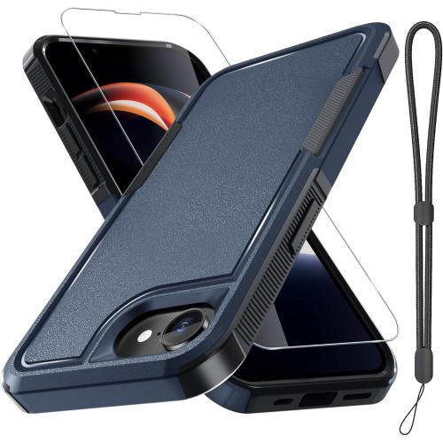 RMOCR for iPhone 16e Case & iPhone 17e Case, with Screen Protector,Military Grade Heavy Duty Shockproof Phone Cover with Wrist Lanyard Strap for iPhone 16e & iPhone 17e,Navy Blue