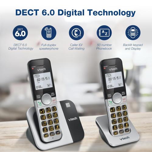 VTech Cordless Phone 3-Handset with Large Display and Big Buttons, DECT 6.0 with Caller ID/Call Waiting, Full Duplex Speakerphone, ECO Mode, Last 10 Number Redial, Easy to Use,VG231-3