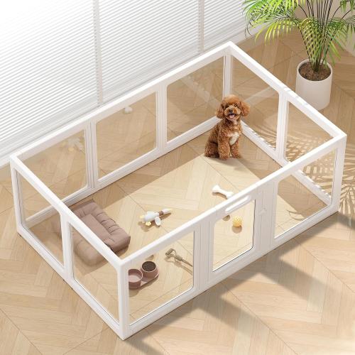 Clear Acrylic Dog Playpen Indoor, Puppy Cat Small Pet Play Pen, Pet Cat Playpen for Rabbits, Dog Fence Crate Kennel Whelping Cage (24, White, 10 Panels)