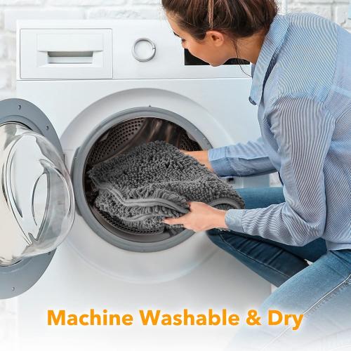 Yeaban Dark Gray Bathroom Rugs – Thick Chenille Bath Mats | Absorbent and Washable Bath Rug Non-Slip, Plush and Soft Rugs for Bathroom, Shower, Sink - 17 x 24