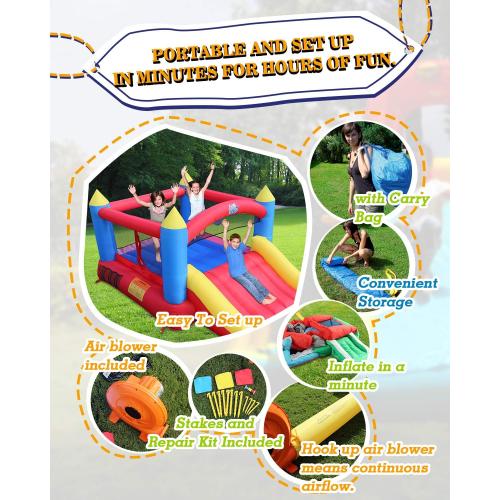 ACTION AIR [Updated Version] Bounce House, Inflatable Bouncer with Air Blower, Jumping Castle with Slide, Family Backyard Bouncy Castle, Durable Sewn with Extra Thick Material, Idea for Kids (C-9745)