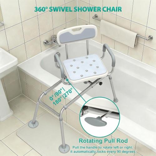 UNILEAF Tub Transfer Bench with Swivel Seat, 350 lb Sliding Shower Chair | Adjustable Height,360° Swivel Seat,Suction Cup Feet,Safety Strap for Seniors,Adulto Mayor Obese,FSA/HSA Eligible