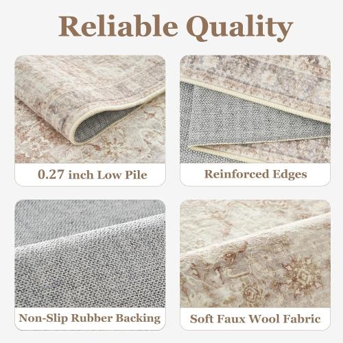 Vintage Beige 8x10 Area Rugs for Living Room, Retro Neutral Earth Tone Carpet Rug for Bedroom Dining Room, Low Pile Thin Washable Non Slip Room Rug for Home Office Playroom Family Room