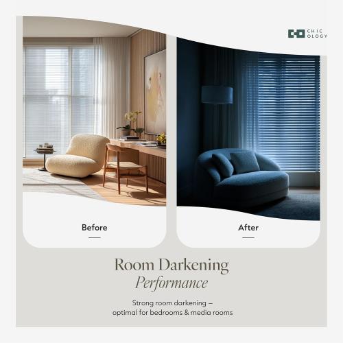 CHICOLOGY Cordless Mini Blinds, 1 Inch Vinyl Window Blinds, Room Darkening & Privacy, Easy Install with Adhesive Brackets, Child Safe, for Windows, Doors & Campers, Midnight White,31 W x 72 H