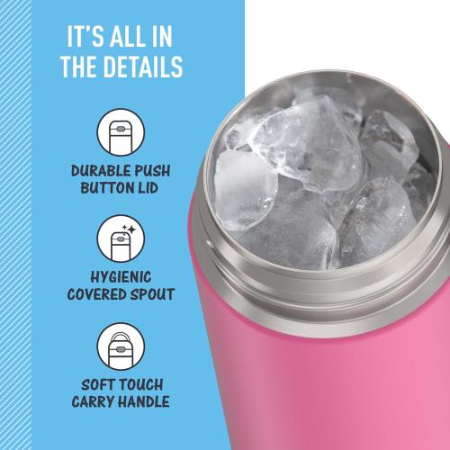 THERMOS FUNTAINER Water Bottle with Spout, 16oz, Neon Pink