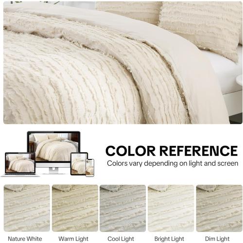 Textured Linen Stripe Duvet Cover Set Queen/King Size, 3 Pieces Linen Like Woven Bedding Set for All Seasons, Includes 1 Duvet Cover & 2 Pillowcases, King 104x90