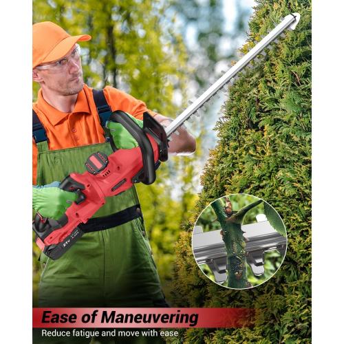 Hedge Trimmer Cordless, 21V Electric Hedge Trimmer with 4000mAh Rechargeable Battery, 14 Dual-Action Blades, 180° Adjustable Branch Cutter, Blade Cover for Hedges, Bush, Branches, Shrubs, Twigs