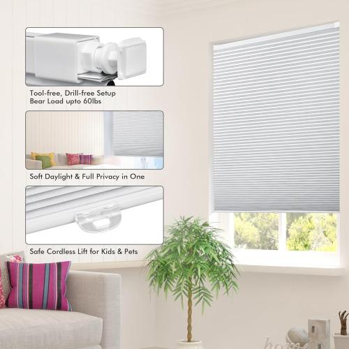 Cordless Cellular Shades, No Drill No Tools Honeycomb Window Blinds, Blackout Light Blocking Cellular Shades for Window, Thermal Insulation Blinds, Easy to Install, White 31 W x 48 H