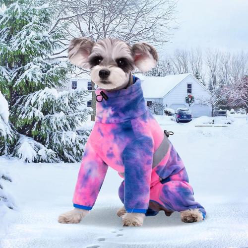 Dog Coat, Tie Dye Fleece Jumpsuit for Small Dogs, Winter Jacket, Reflective Stripes, Comfortable, Lightweight