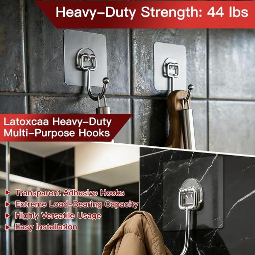 Latoxcaa 8-Pack Transparent Heavy Duty Adhesive Hooks