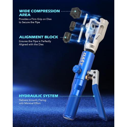 Blue Orion Motor Tech Hydraulic Flaring Tool Kit, Universal Brake Flaring Tool Set with Tubing Cutter, 45° Single & Double Flaring Tool Kit with Deburring Tool, Brake Line Flaring Tool for ISO Bubble Flare