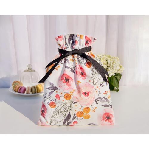 Gather & Knot Drawstring Gift Bags | 16 Medium | Premium Canvas | Reusable Fabric Wrap for Mother's Day, Weddings, Bridesmaids, Birthdays - All Occasion | Pink Floral