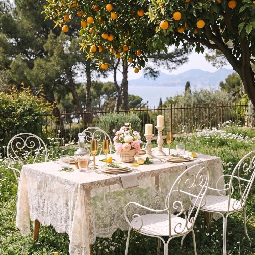 Fanqisi Ivory Lace Tablecloth 60x120 Inches Classic Wedding Lace Tablecloths Overlay Party Table Cover for Bridal Shower Reception Table Decoration