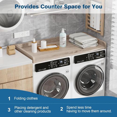Washer Dryer Countertop 54 inch x 27.5 inch Laundry Room Countertop for Washer and Dryer with Edge Rails, Oak