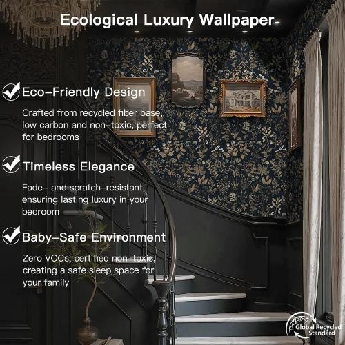‼️colors may vary‼️78.7x17.3 Vintage Wallpaper Boho Floral Peel and Stick Wallpaper Dark Black Gold Contact Paper Flower Removable Wall Paper Renter Friendly Stick on Kitchen Bathroom Self Adhesive Vinyl