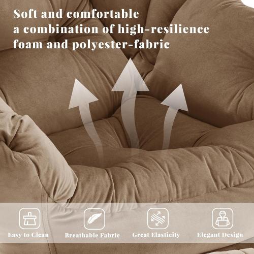 Lazy Chair with Ottoman, Comfy Reading Chair, Brown | Cushioned Seat with Foldable Ottoman and Side Pocket, Lounge Chair for Bedroom, Living Room, Dorm and Small Spaces