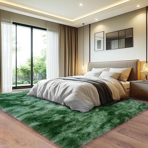Tie-Dyed Green Fluffy Rug for Bedroom 5x7 ft - Ultra Soft & Non Slip Shaggy Area Rug, Comfy Durable Carpet for Living Room Kids Room Teens Dorm Home Decor, 1.7'' Thick Indoor Plush Carpets