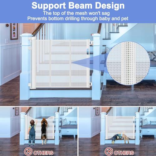 Reinforced Bottom Retractable Child Gate for Stairs Prevents Bottom Drilling Through Baby and Dog 80 Inch Extra Wide Retractable Toddler Gates for Stairs Mesh Baby Gate Retractable Gate for Dogs