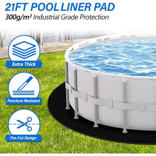 21ft Round Above Ground Pool Pad, 300G/M² (9oz/yz²) Heavy Duty Pool Mats | Seamless Puncture Resistant Under Pool Mat, Professional Ground Protector for Gravel & Concrete, Black