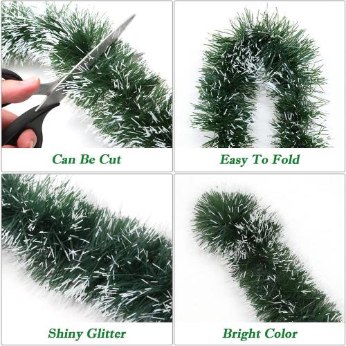 50 Ft Green Christmas Tinsel Garland Metallic Twist Shiny Garland for Xmas Christmas Tree Decorations, Holiday Home Party Supplies Indoor Outdoor Decor (Green)