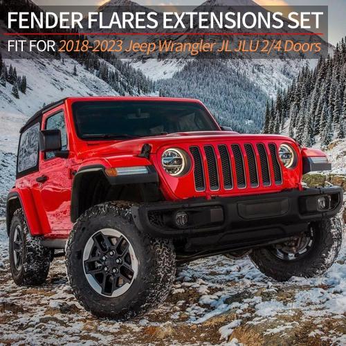 Front & Rear Fender Flares Extensions Set fit for 2018 2019 2020 2021 2022 2023 Jeep Wrangler JL & JLU 2/4 Doors, Wheel Fender Liner black 4PCS