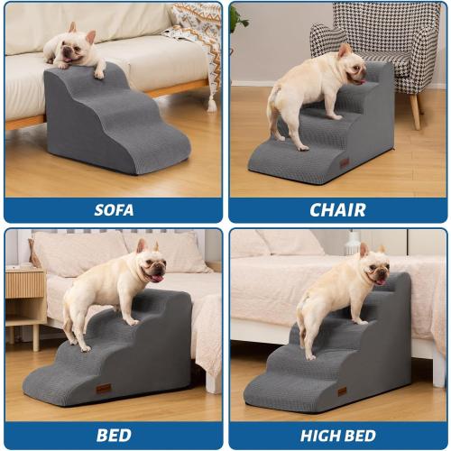 3-Step Dog Ramp and Stairs for Sofa and Chair - Non-Slip Sturdy Pet Steps for Small Dogs and Cats,15.7 H,Grey