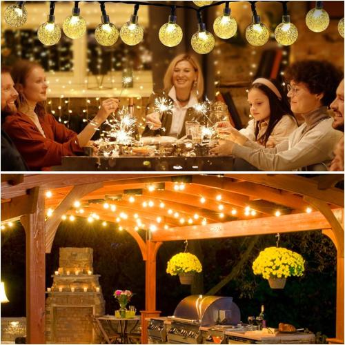 USOKYO Solar Lights Outdoor Waterproof, 2 Pack Total 120LED 72FT Solar String Lights for Outside with 8 Modes, Outdoor String Lights Crystal Globe Patio Lights for Garden Yard Party Decor (Warm White)