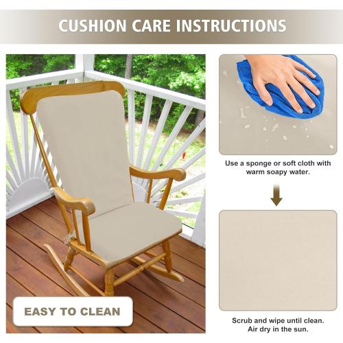 Adirondack Chair Cushion Set of 2-19''x19'' Seat & 19''x28'' Back, Outdoor Rocking Chair Cushions with Waterproof, Fade-Resistant, Removable & Machine-Washable Covers, Cream