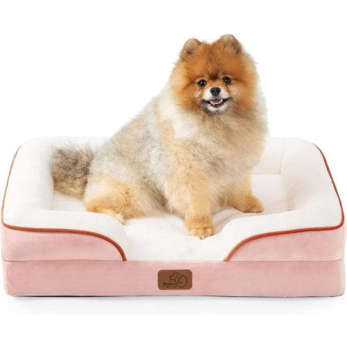 Bedsure Small Orthopedic Dog Bed - Washable Bolster Dog Sofa Beds for Small Dogs, Supportive Foam Pet Couch Bed with Removable Washable Cover, Waterproof Lining and Nonskid Bottom Couch, Pink