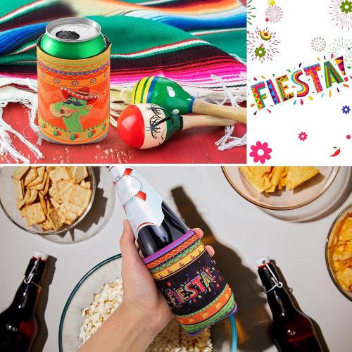 Shellwei 24 Pcs Mexican Party Favors Fiesta Can Cooler Sleeves,Novel | Cinco De Mayo Beer Can Cooler, Fits 12 oz Cans Bottles, Insulated Drink Holder, for Tacos Tequila Birthday Party Supplies