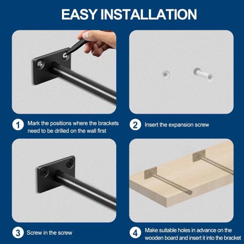 8 Pcs 6 Black Solid Steel Floating Shelf Bracket Blind Shelf Supports - Hidden Brackets for Floating Wood Shelves - Concealed Blind Shelf Support – Screws and Wall Plugs Included
