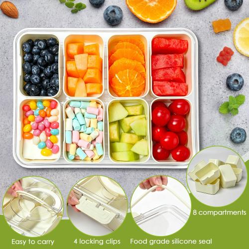 HRXFOZ Divided Serving Tray with Lid and Handle, 8 Compartment Snack Box, Portable Snack Platter for Fruits, Veggies, Nuts, Party Entertaining, Picnic (1 PCS)