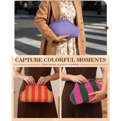 Woven Clutch Purses for Woman,Summer Beach Purse for Vacation, Woven Striped Dumpling Bag,Crochet Evening Handbag