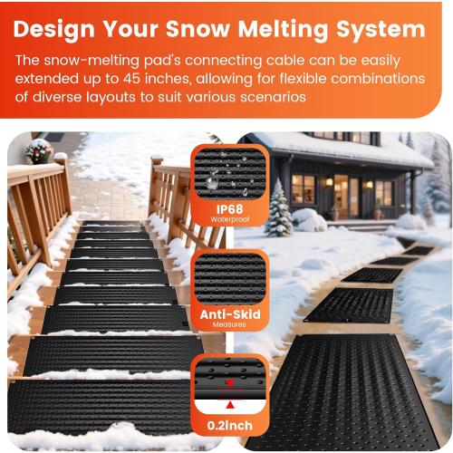 3 PCS Snow Melting Mats Outdoor, 10 x 30 in No-Slip Rubber Heated Snow Melting Mat, Waterproof and Leak-Proof Ice Melting Mats, Heated Driveway Mats for Winter Walkways, Outdoor Stairs, Steps,Doorways
