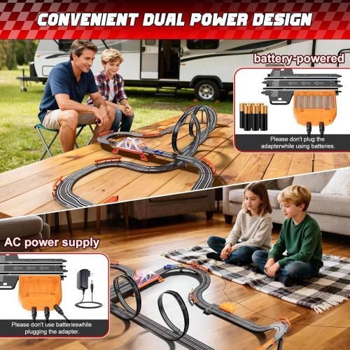 Slot Car Race Track Set for Kids – 29ft Electric Race Car Track with 4 Slot Cars, Dual Racing Tracks, Lap Counter & LED Overpass, Car Track Toy Gift for Boys Ages 6–12