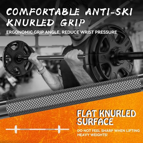 55 Weight Lifting Bar, 1 Standard Straight Barbell Bars for Weight lifting, Olympic Barbell Bar for Bench Press/Hip Thrusts/Squats/Lunges for Gym and Home, 2 Star Star-nuts (480lb Weight Capacity)