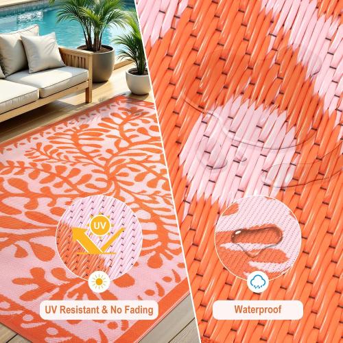 Anidaroel 6'x9' Outdoor Rug for Patio, Reversible Waterproof Patio Rug, Outdoor Plastic Straw Rug Outside Area Rug, RV Mat for Camping, Porch, Balcony, Pool Deck, Backyard (Orange, 6’x9')