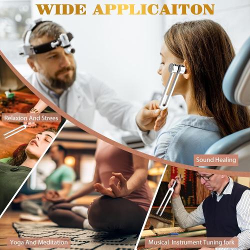 Tuning Forks for Healing(128Hz, 136.1Hz, 256Hz, 384Hz),Weighted & Unweighted Tuning Forks Set with Vegan Leather Pouch &Activator, For Chakra/Sound Therapy/Yoga/Meditation