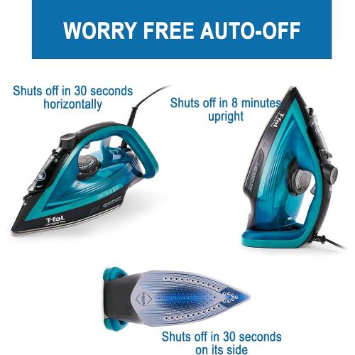 T-Fal Ultraglide Steam Iron for Clothes Durilium Soleplate, Precision Tip, Anti-Drip, Auto-Off 1800 Watts Ironing, Steaming FV5841U0