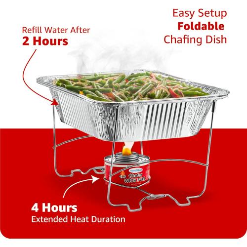 Disposable Chafing Dish Buffet Set, Food Warmers for Parties, Catering Supplies Buffet Display, Complete Premium Set, Half Size Single Pan, Warming Trays (6 Pack)