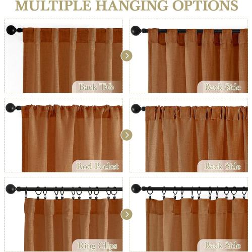 Novecozy Terracotta Linen Curtains 42 x 72 Inch Long 2 Panels Set for Bedroom Living Room, Backtab Rod Pocket Farmhouse Boho Linen Textured Light Filtering Semi Sheer Window Drapes, Burnt Orang