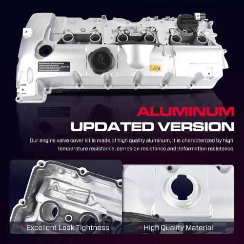 264-935 Upgrade Aluminum Engine Valve Cover Kit With Gasket, Bolts and Oil Cap Fit for 2007-2013 Bmw 125i 128i 130i 323i 325i 328i 328xi 525i 528i 528xi 530i X3 X5 Z4 L6 2.5l 3.0l Engine