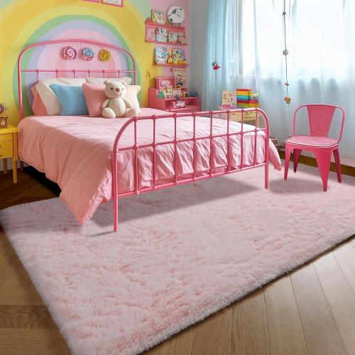 Pink Area Rugs for Bedroom Girls, Living Room Decor, Fluffy Fuzzy Shag Rug 4x6 for Kids Room, Soft Cute Indoor Floor Carpet for Baby, Teen, Nursery, Preppy Dorm, Playroom, Plush Aesthetic Bedside Rug